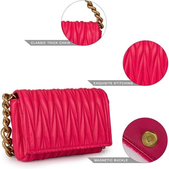 Hot Pink Quilted Purses Pretty Chunky Chain Shoulder Bags - Picture 6 of 6